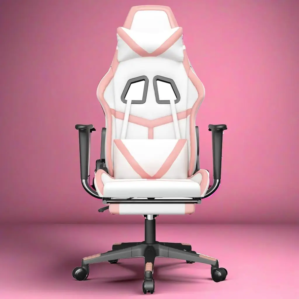 Ergonomic Gaming Chair with Footrest - Stylish White & Faux Leather Design