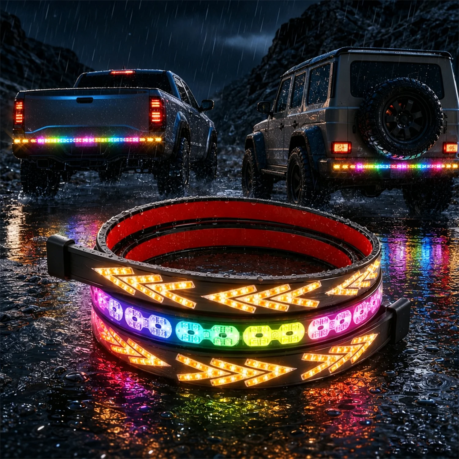 RGB Dynamic Flowing Truck Tail Light Multi-Mode Brake & Turn Signal LED Rear Strip Light 3-in-1 RGB Dynamic Flow Tail Light