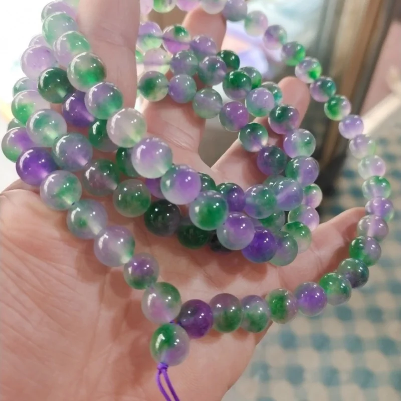 

Violet 108 Purple Green Floating Flower Jade Loose Beads Gradient Ice Seed Finished Long Chain DIY Handmade Jewelry Materials Ac