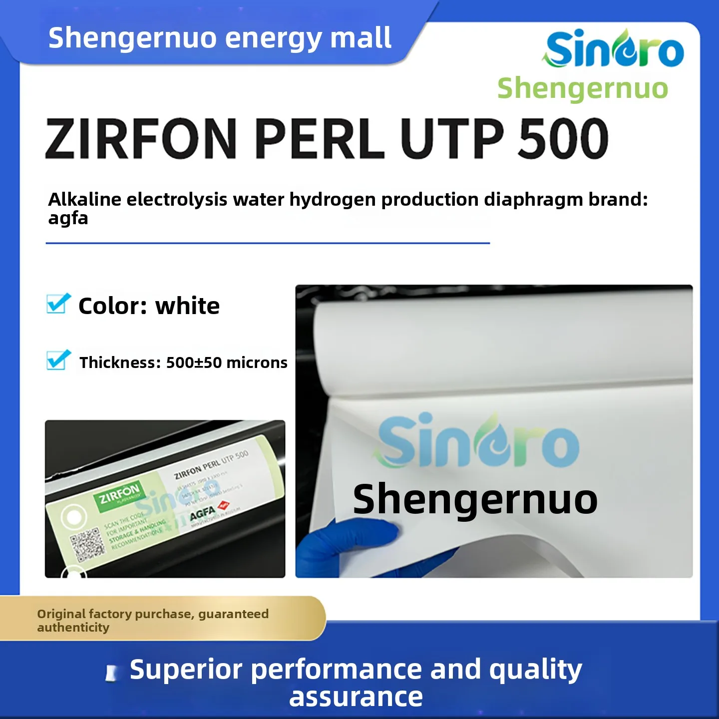 Diafragma Agfa ZIRFON UTP PERL 500 para electrólisis de agua alcalina Producción de hidrógeno PPS Sulfuro de polifenileno