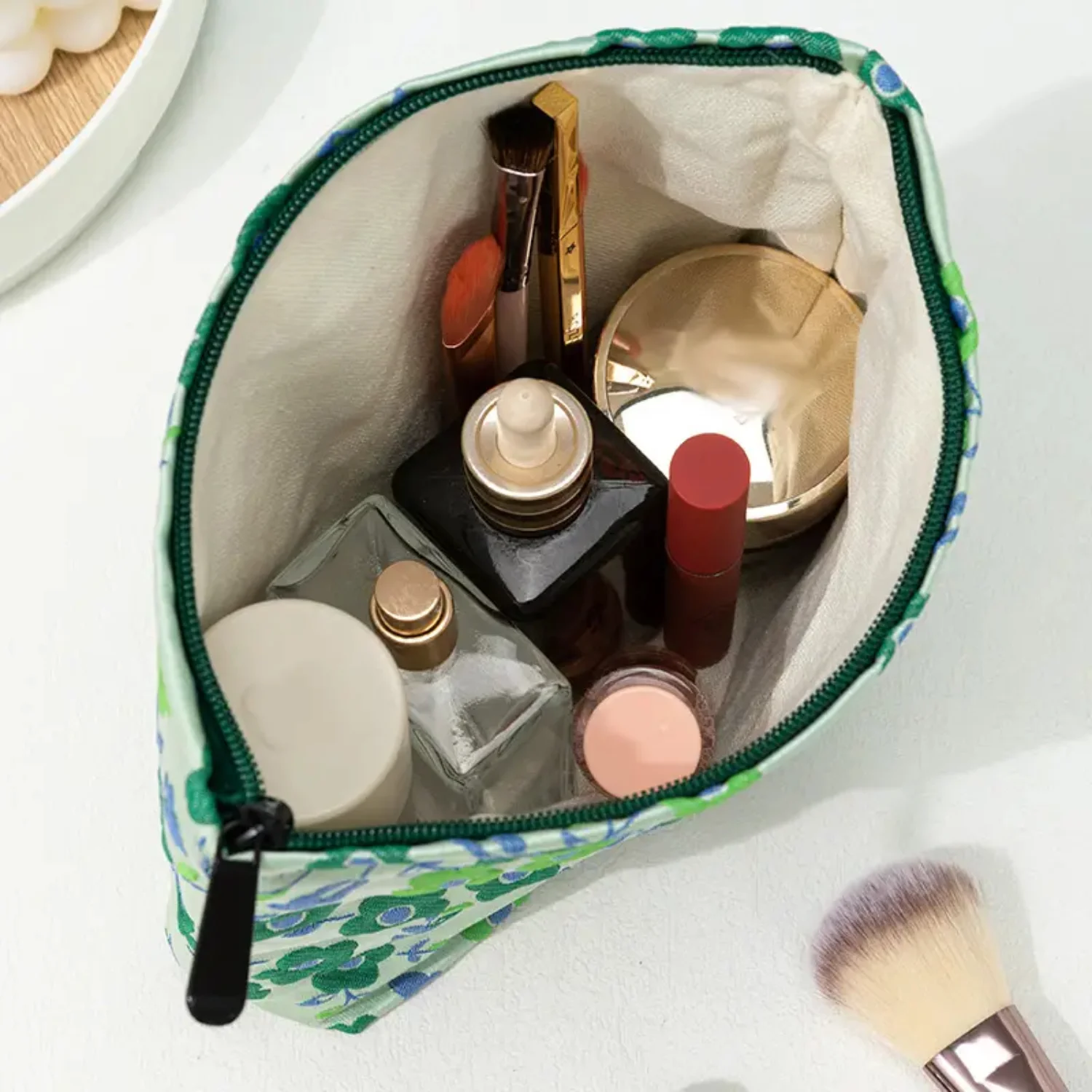 Borsa per il trucco Green Flower Ins Borsa per cosmetici Borsa da toilette - Organizzatore da viaggio elegante e funzionale per prodotti essenziali di bellezza