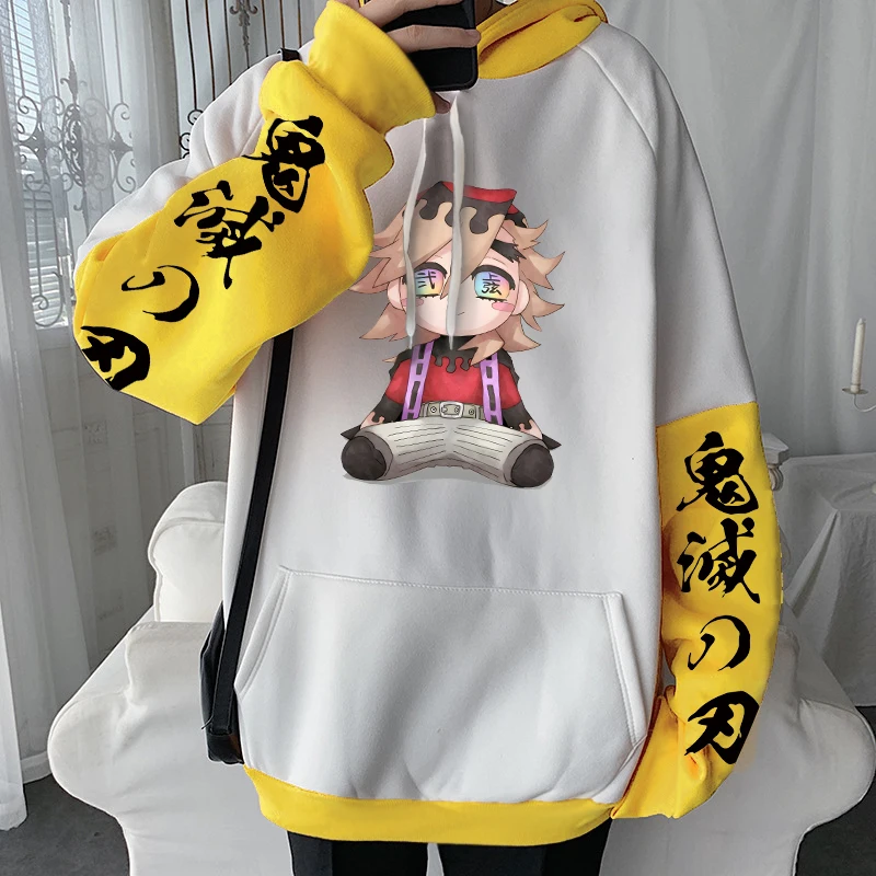 Demon Slayer Douma Manga Patchwork Hoodies Men Women Hooded Sweatshirts Autumn Winter Fleece Comfortable Plus Size Streetwear