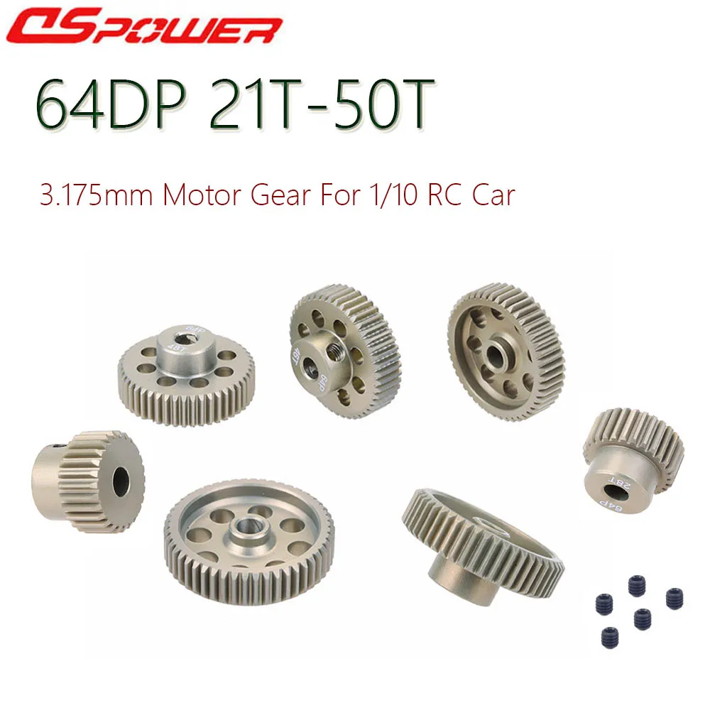 Dspower – pignon 64DP 3.175mm 21T-25T/26T-30T/31T-35T/36T-40T/41T-45T/46T-50T engrenage moteur pour voiture 1/10 RC