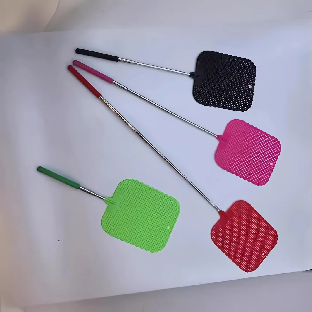 2 Extra-Large Extendable Fly Swatters in Random Colors with Extended Handles - Durable Plastic Material