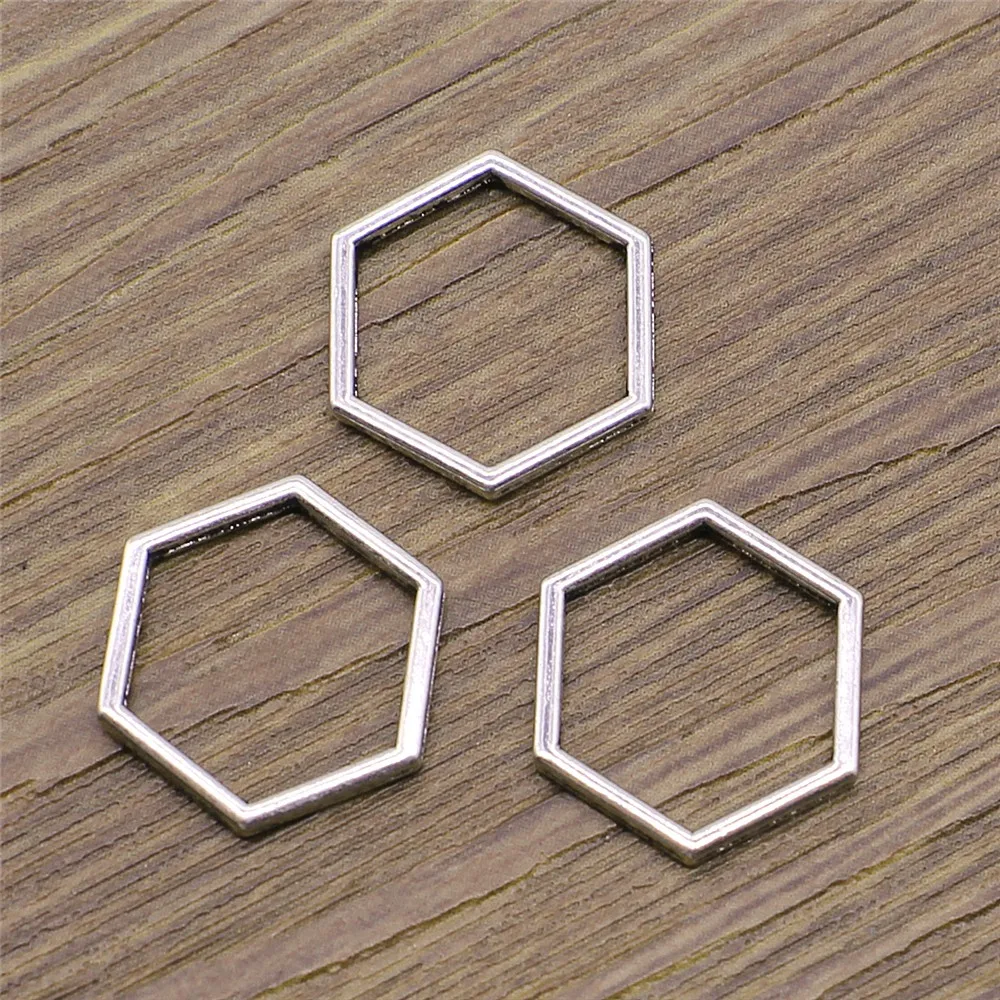 WYSIWYG 20pcs 15x15mm Hexagonal Honeycomb Pendant Charms DIY Jewelry Making Jewelry Finding Antique Silver Color