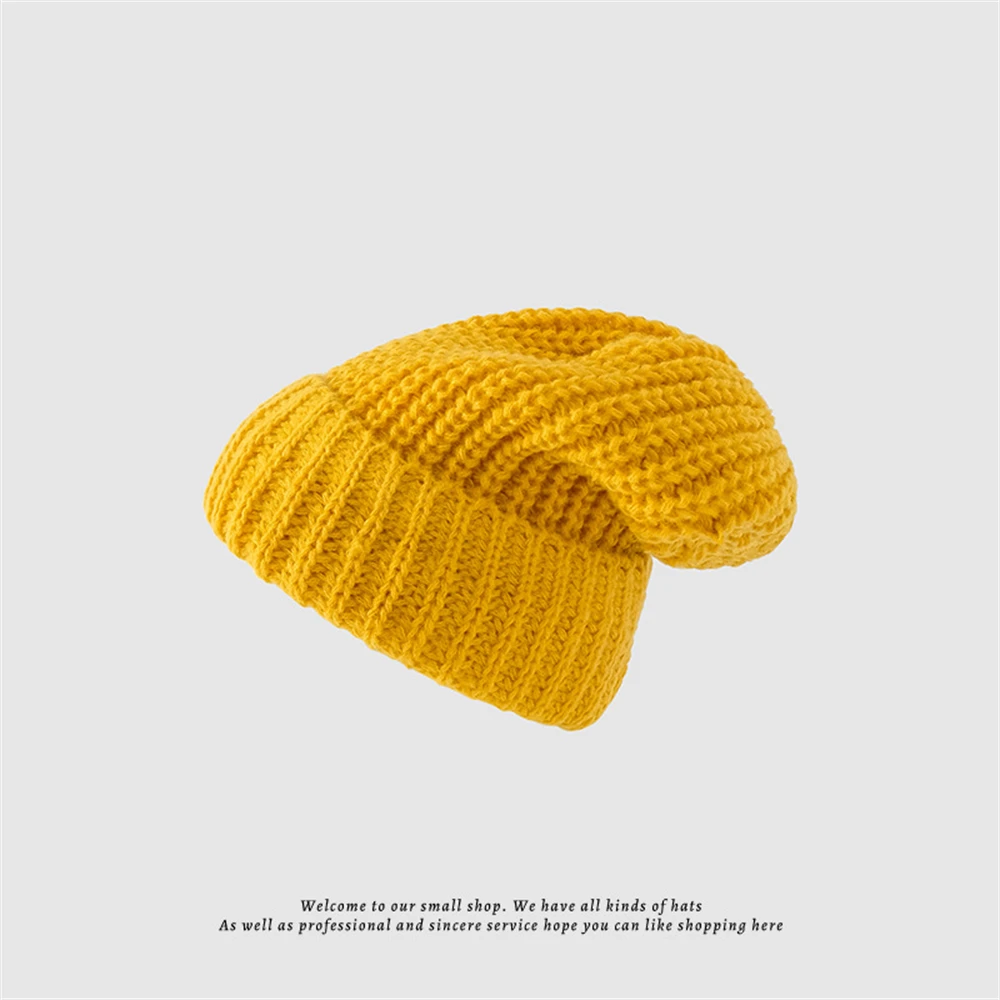 2024 Loose Windproof Hat Winter Solid Color Thick Woolen Caps For Women Ski Slouchy Cap Skull Winter Warm Caps Warm Beanies Hat