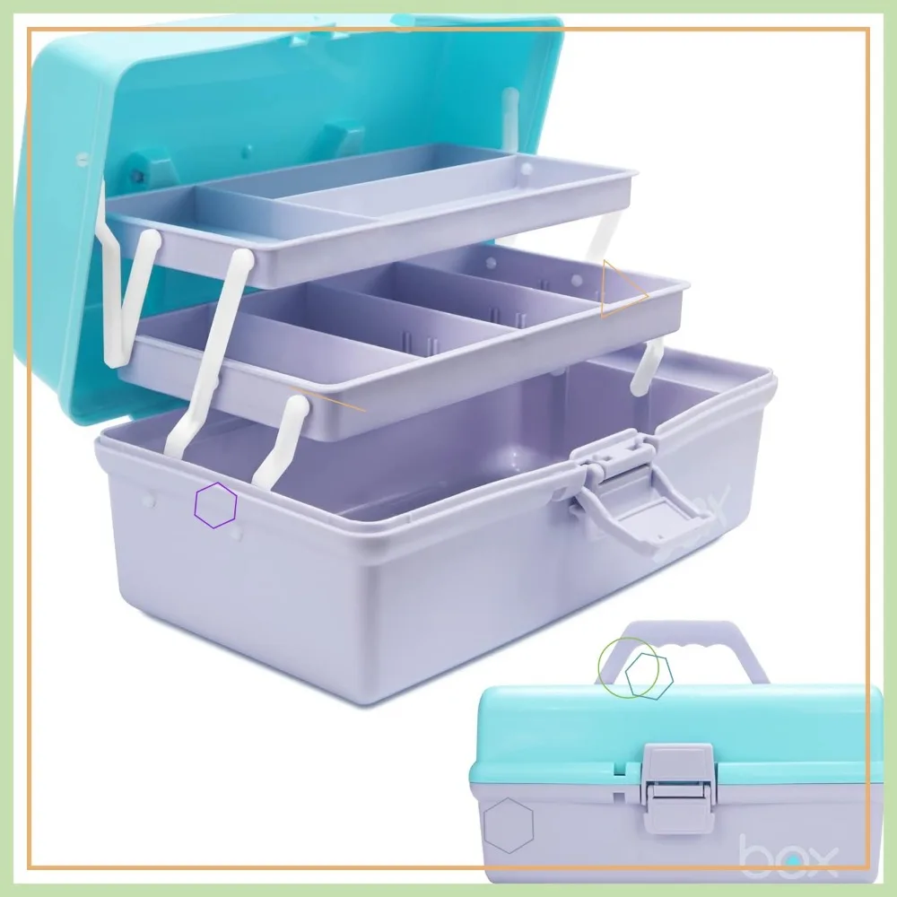 

12in 3-Layer Plastic Craft Organizer with Adjustable Dividers, Portable Folding Storage Box for Art Supplies & Tools