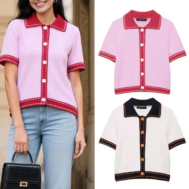 

Women Chic Elegant Cardigans Women 2025 New Fashion Short Sleeve Sweater Knitted Coat Casual Knitwear Top