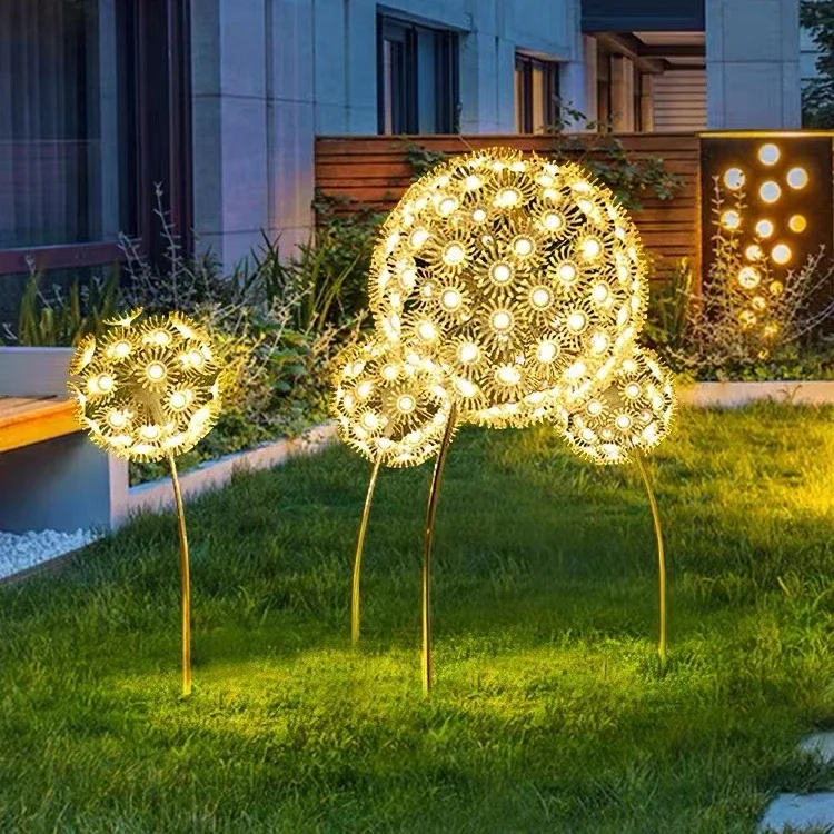 

ECOJAS Outdoor 3D giant illuminated steel dandelion sculpture garden display for commercial lawn Christmas light show