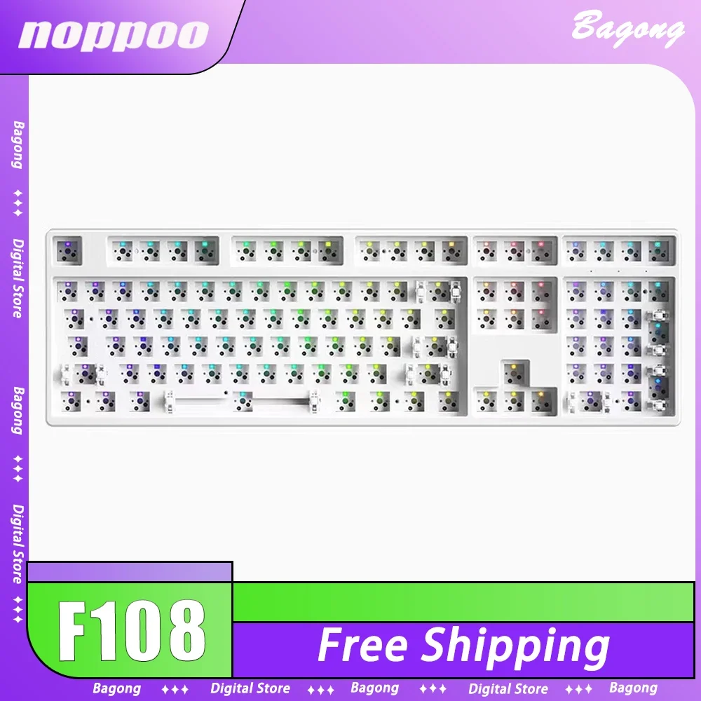 Noppoo F108 기계식 키보드 키트, 3 가지 모드, RGB 핫 스왑 게임용 키보드, 108 키 사용자 정의, PC 게이머 액세서리, 사무실 선물 