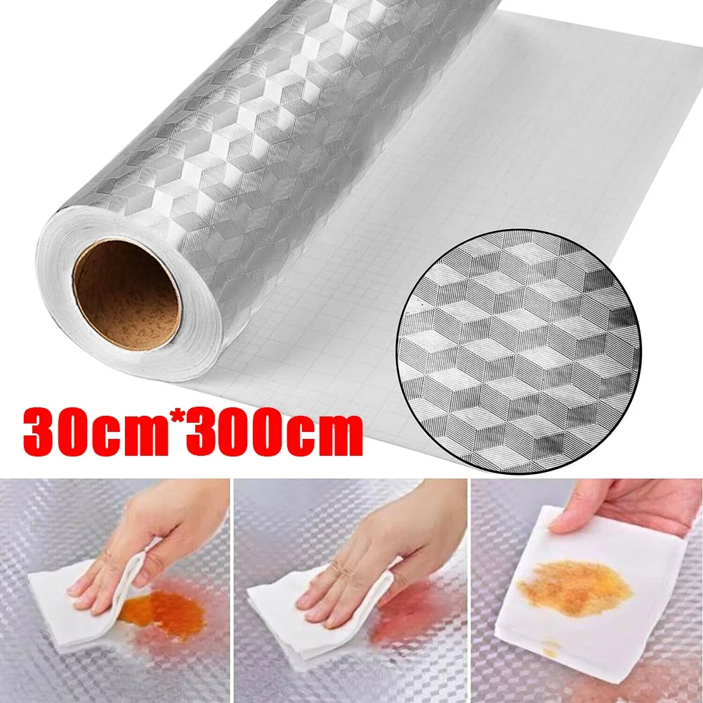 

30x300cm Waterproof Kitchen Aluminum Foil Self-adhesive Large Drawer Pad Oil-proof Paste Oil Stickers Kitchen Tools
