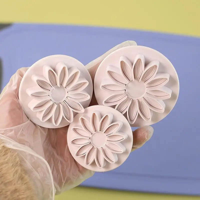 4Pcs Flower Biscuit Fondant Plunger Cutter Set for Baking Pastry Cookie Mold Cake Decorating Supplies for Home Party Kitchen