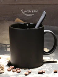 400/420/450/520ml European High End Ceramic Black Matte Large Capacity Mug Creative Simple Matte Coffee Cup with Spoon Water Cup