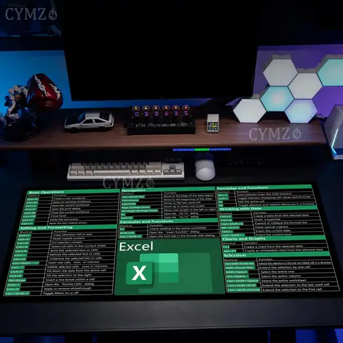 Alfombrilla de ratón con estampado HD de teclas de acceso directo de mesa Excel, alfombrilla de escritorio de goma antideslizante, accesorios de escritorio duraderos, alfombrillas para teclado de escritorio, alfombrilla maus