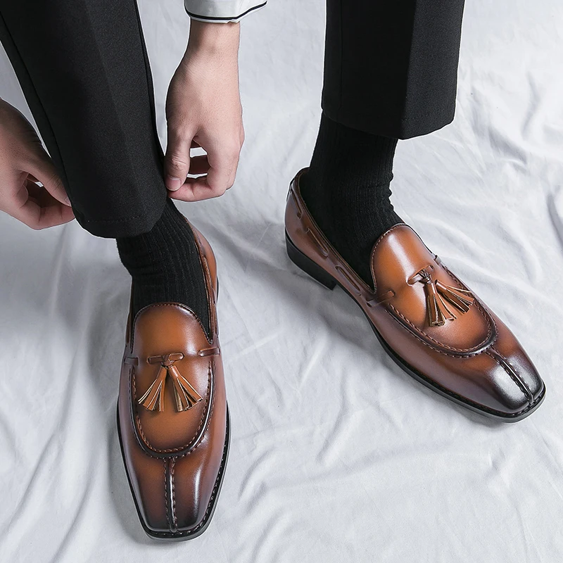 Men\'s Shoes Luxury Tassel Leather Shoes Formal Shoes for Men Oxfords Male Wedding Party Office Business Slip-On Driving Shoes
