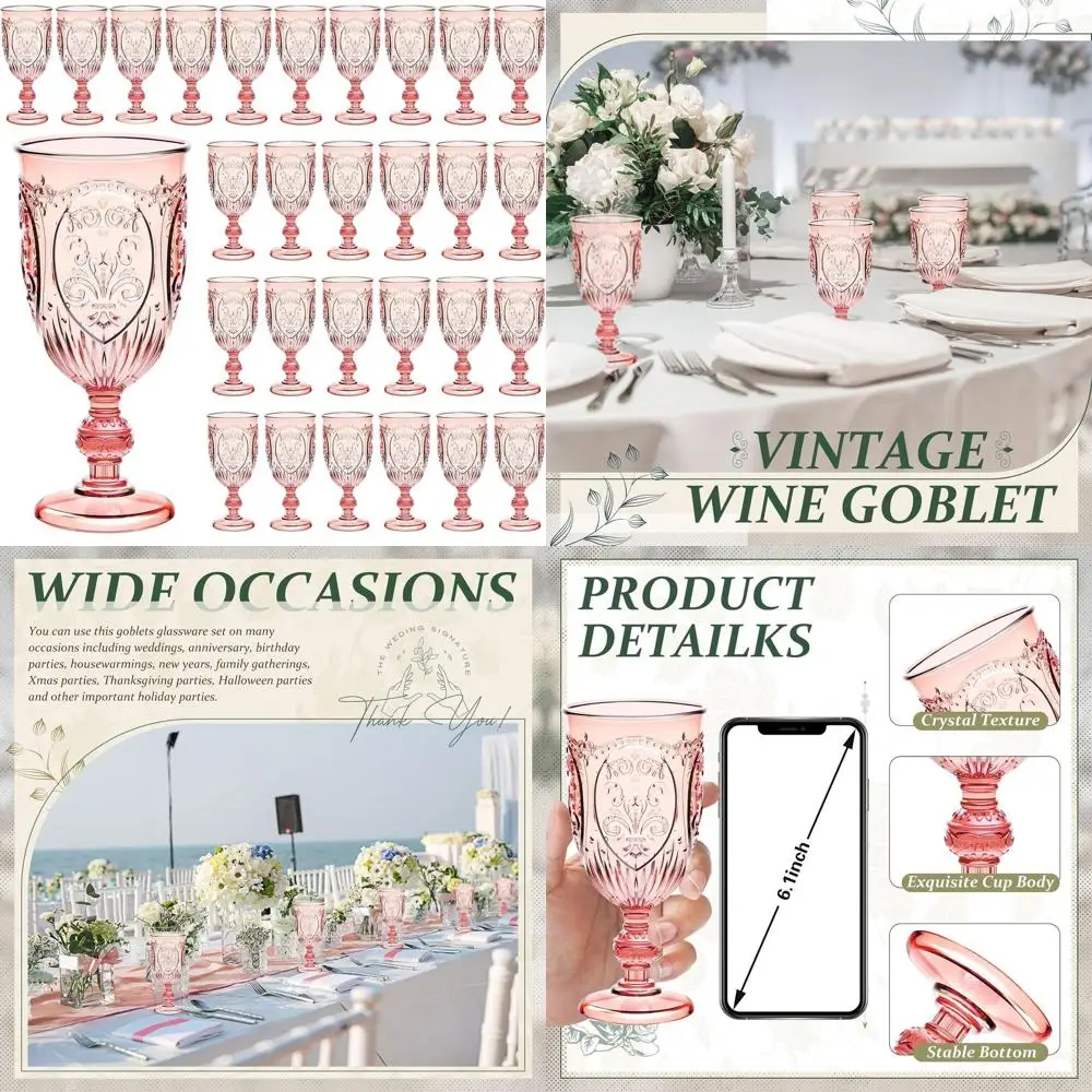 

Vintage 7.5oz Pink Plastic Goblets Set of 48 for Weddings, Baby Showers, and Grand Events