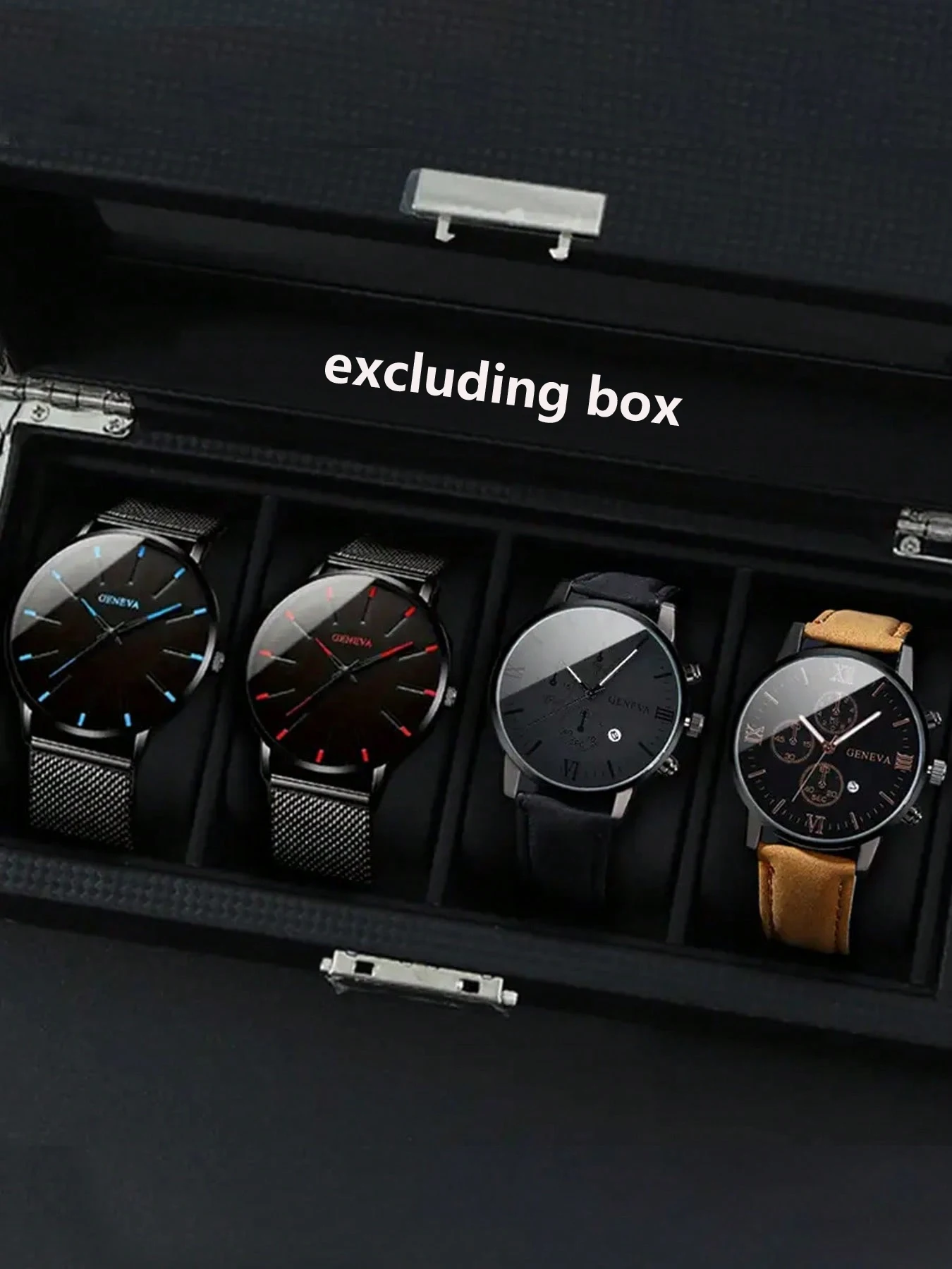 4pcs Business Casual Quartz Analog Single Calendar Leather Trendy Fashion Watch Black Premium Men's Quartz Watch