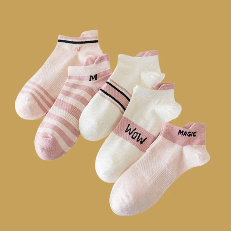 

5/10 Pairs Summer Thin Waisted Non-slip Shallow Mouth No-drop Heel Boat Socks Cute Sports Short-tube Cotton Socks