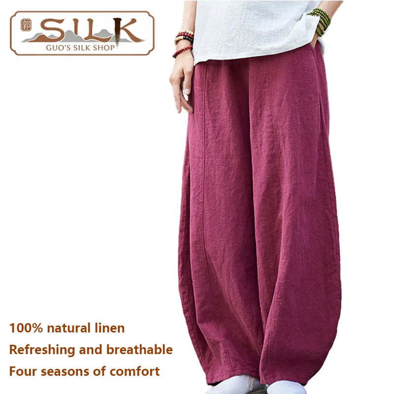 

Женские брюки из натурального льна с эластичным поясом, свободного кроя, для активного отдыха, комфортные и дышащие, весна-осень