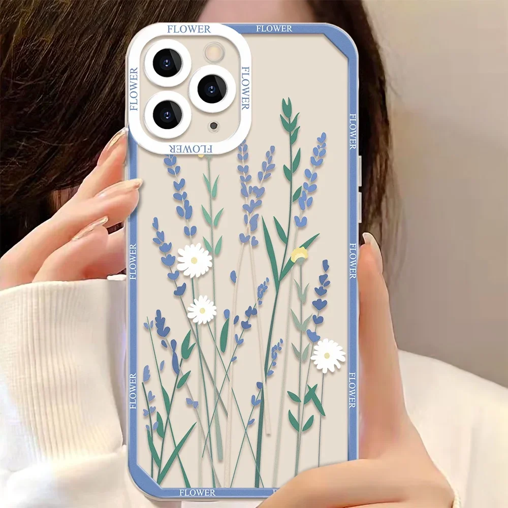 Phone Case For Samsung Galaxy A55 A15 A54 5G A16 A35 A25 S25 S24 Ultra S23 FE S20 S21 S22 Plus Leaves Flower Transparent Cover
