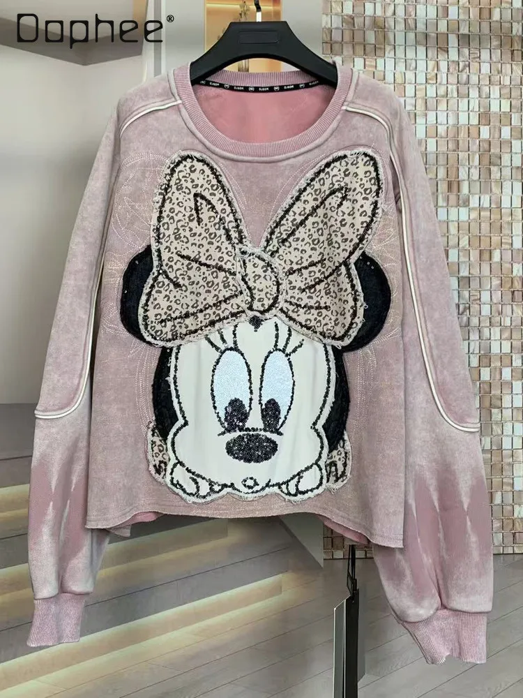 

Fashion Brand Autumn Winter Fleece Embroidered Cartoon Youthful Loose Fashion Round Neck Sweatshirt Top Oversized Tops