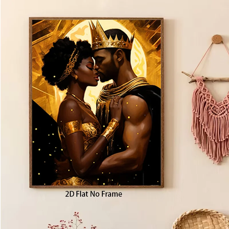 (No frame)2D Flat, 2D Flat, 1pc African King And Queen Canvas Wall Art, African American Royal Portrait Oil Painting, Living
