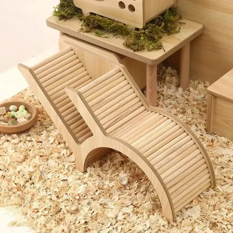 Washable Hamster Hideaway Wooden Hamster House with Climbing Ladder Small Pet Castle Home for Dwarf Mice Gerbils Small Pets