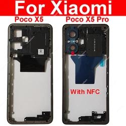 Middle Housing For Xiaomi Poco X5 Poco X5 Pro With NFC Back Cover Housing Front Frame Chassis with Volume Buttons Repair Parts