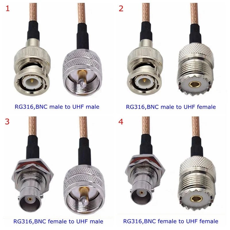 

Коаксиальный кабель RG316 PL259 SO239 UHF к Q9 BNC Штекерный гнездовой соединитель обжимной для RG316 Джампер удлинитель с низкой потерей 50 Ом медная латунь