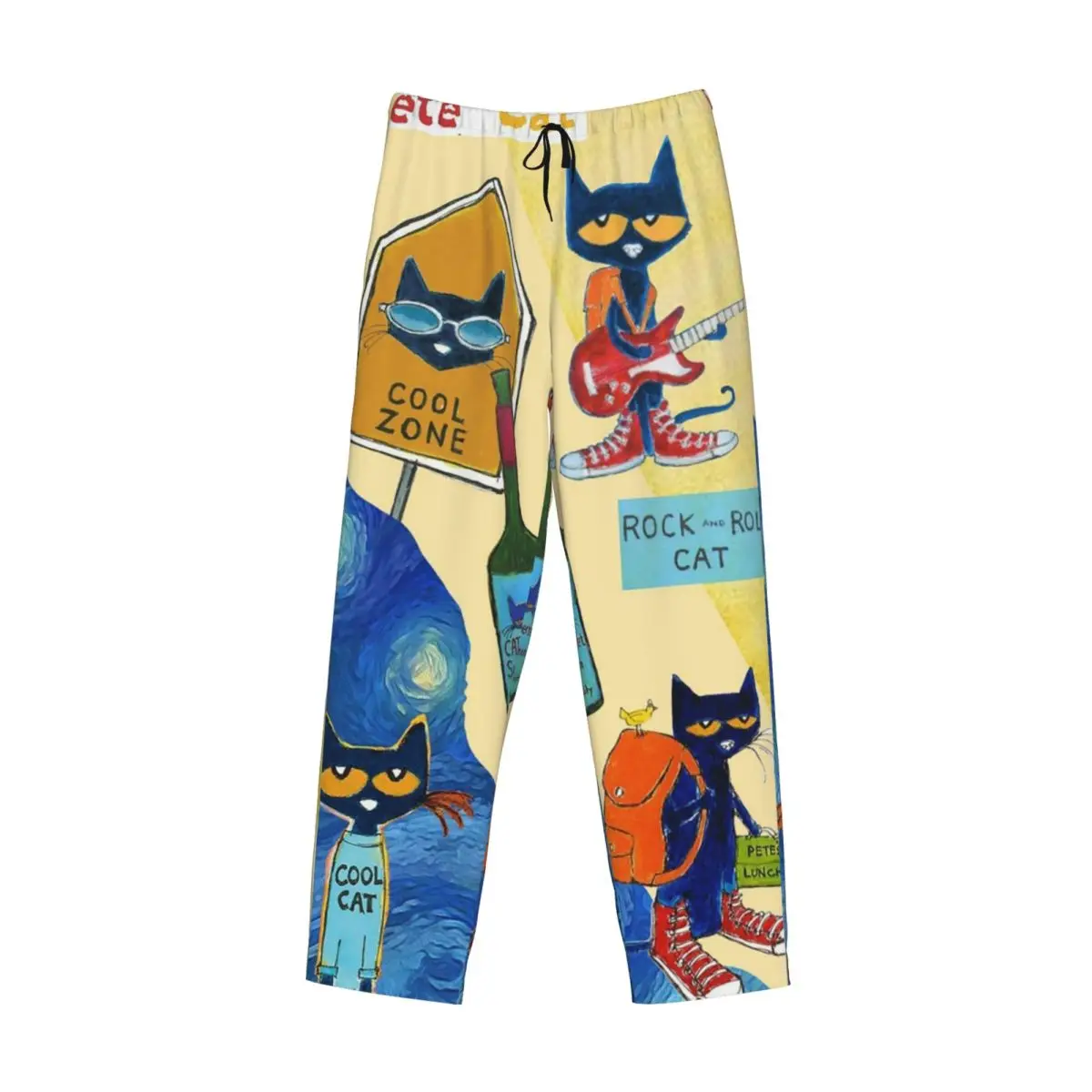 Custom Pete The Cat Pajama Pants Men Sleepwear Sleep Lounge Bottoms with Pockets