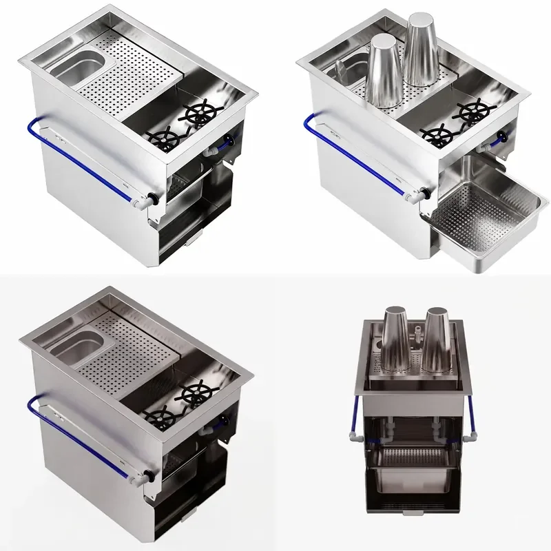 Custom Stainless Steel Modular Bar Unit with Integrated Tray Table for Club Use Holds Wash Liquid and Solid Items Detachable