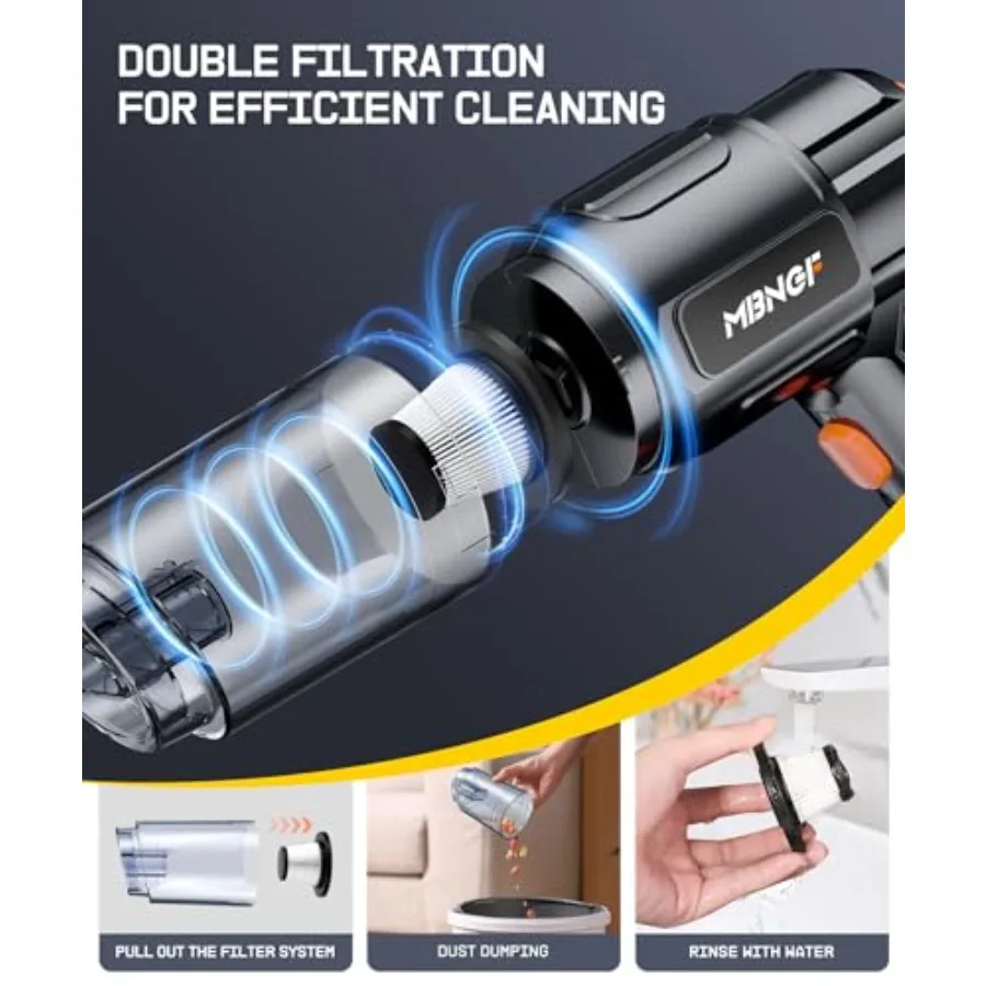 Portable Cordless Car Vacuum with High Power Suction Blower Function, Ebony Black ABS Plastic Handheld Cleaner for Car/Home/Des view 5