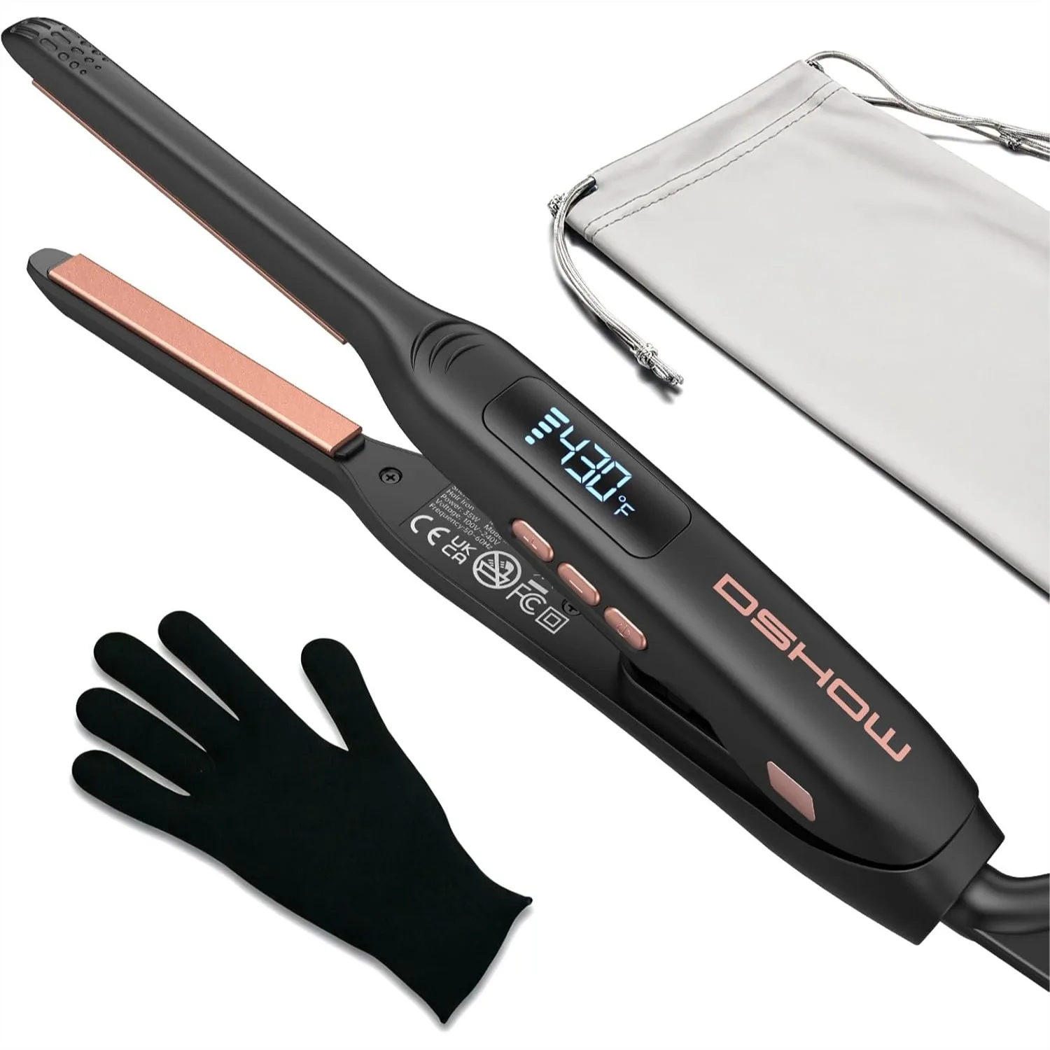 

Small Flat Irons for Short Hair, 3/10'' Pencil Flat Iron, Pixie Cut and Bangs, Mini Hair Straightener with LED Display, Auto