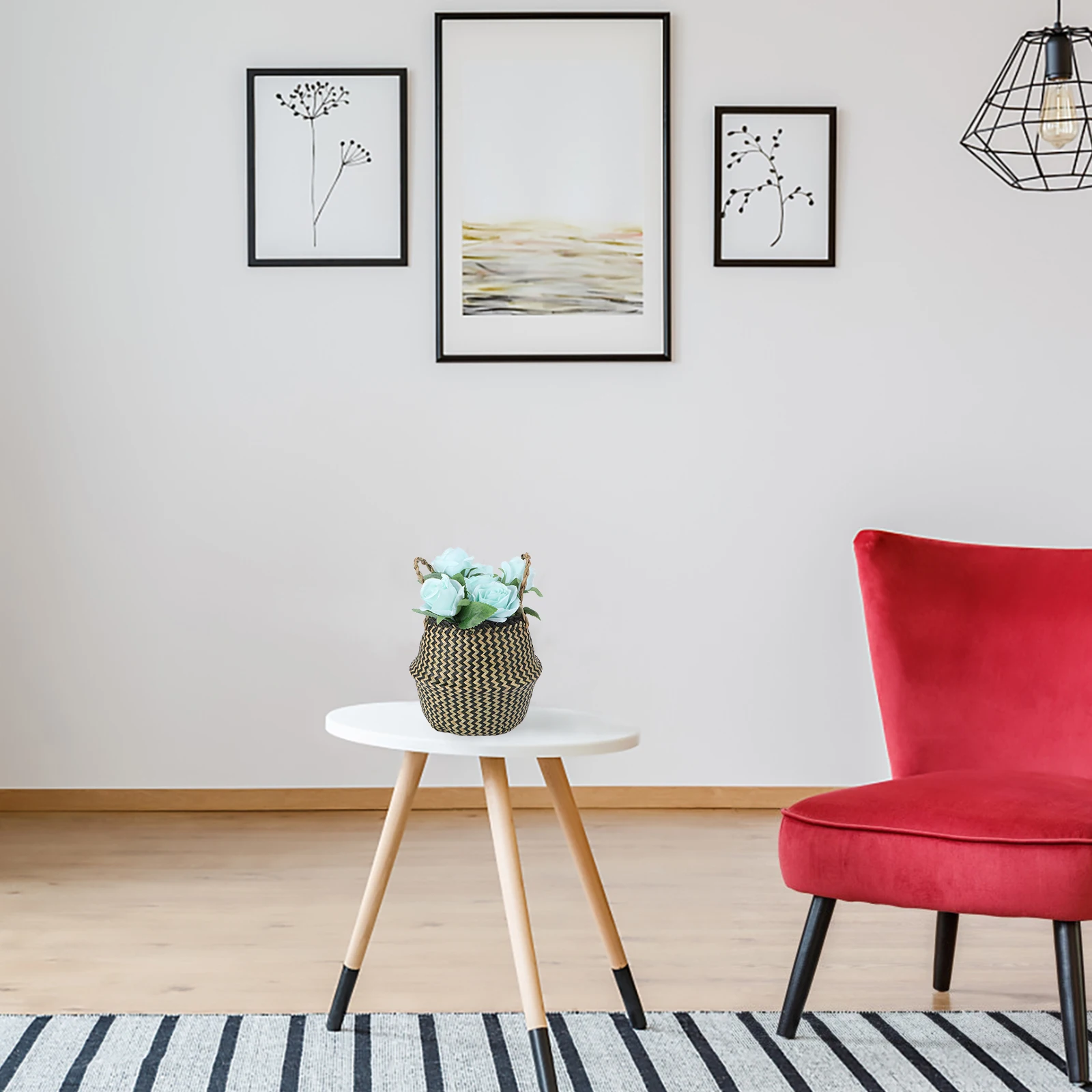 

Woven Linen Basket Storage Container Thickened Foldable Plant Basket For Flower Vase Large Capacity Desktop Decor Home