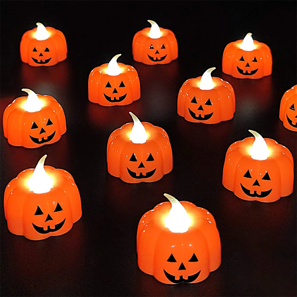 

Halloween Pumpkin Tealights Candle 3D Pumpkin Flameless Candle Lantern for Table Props Home Party Halloween Christmas Decoration