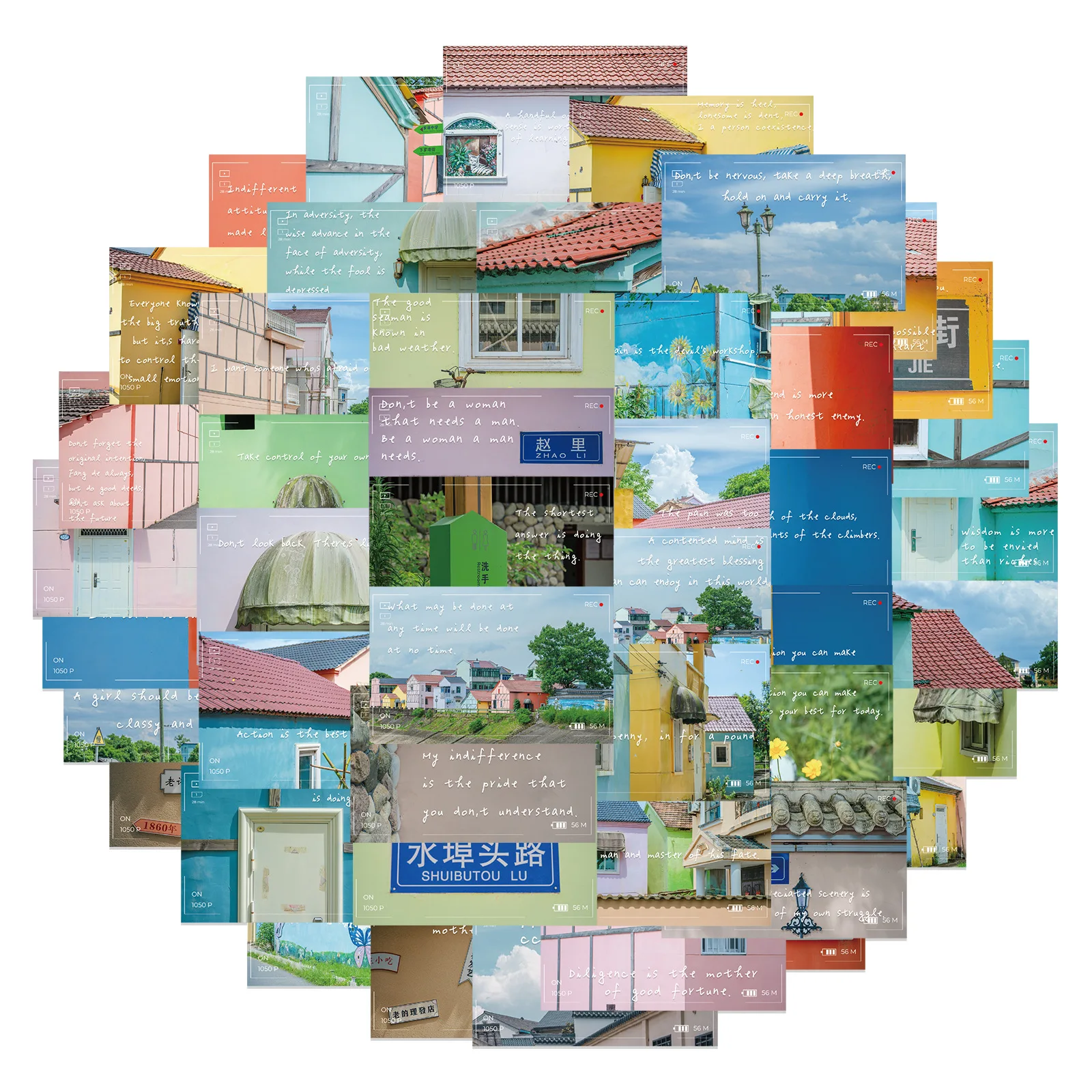 48 قطعة صور العمل قوس قزح تاون سلسلة ملصقات مقاوم للماء الكتابة على الجدران ملصق يدوي الصنع حزم الديكور حقيبة جراب هاتف زجاجة ماء #1