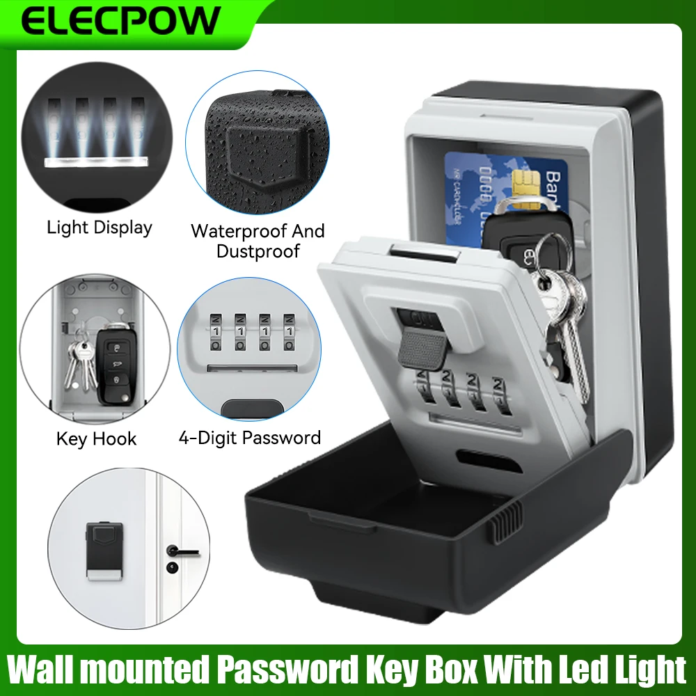 elecpow caixa de chave com senha caixa de armazenamento de fechadura montada na parede com luz led e capa a prova dagua grande capacidade alta seguranca 01