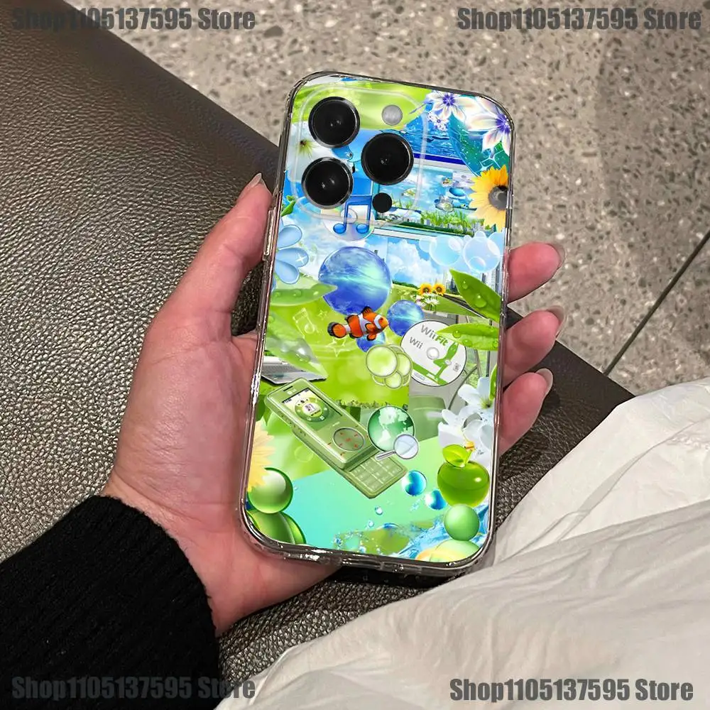 Funda de teléfono Retro Frutiger Aero para iPhone 17,16,15,14,13,12,11 Pro,Max,Plus,X,XS,XR,SE4,E Mini funda suave transparente