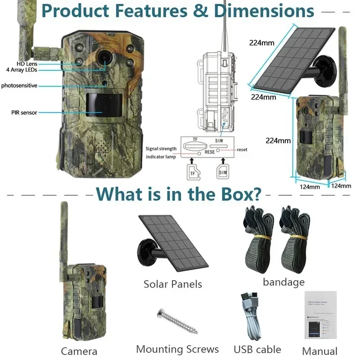 4MP 14MP 4G SIM Card Solar Hunting Trail Camera Wildlife Camera With Night Vision Motion Activated Outdoor Trail Camera #20