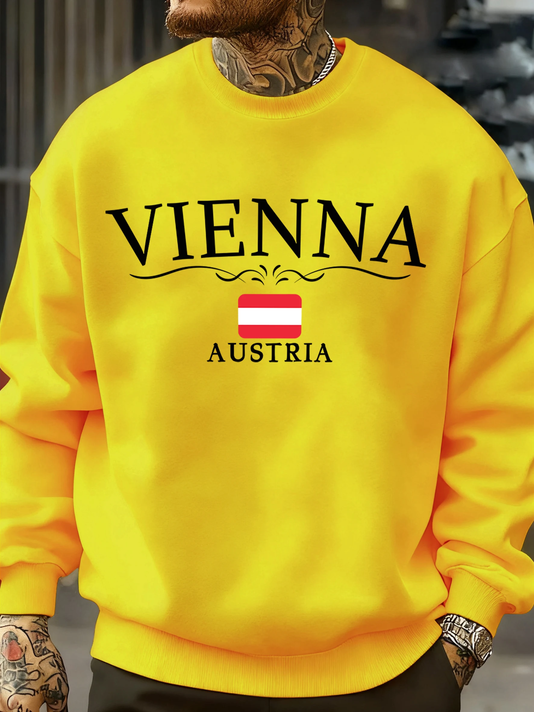 فيينا النمسا العلم المطبوعة الرجال بلوزات س الرقبة مريح البلوفرات الخريف الصوف ملابس فضفاضة للجنسين الرجعية مقنعين هوديي