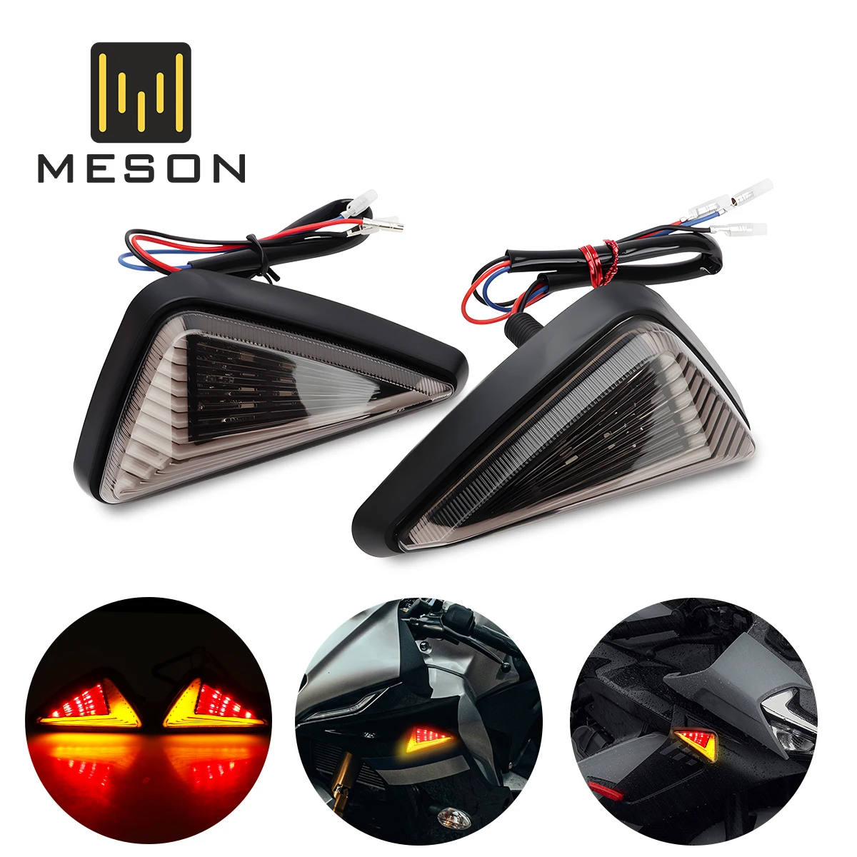 2pcs Motorcycle LED Turn Signal Triangular Shape Dual Color Following for ATV Scooter Driving Fog Lamp Motorbike Accessories
