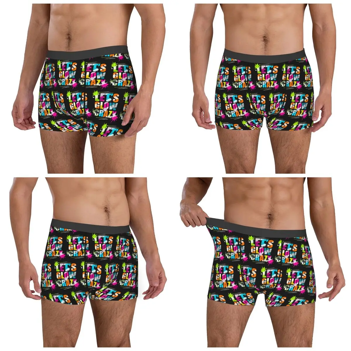 Cuecas boxer shorts vamos brilhar louco néon festa luz rave calcinha masculina confortável roupa interior para homme homem namorado presente