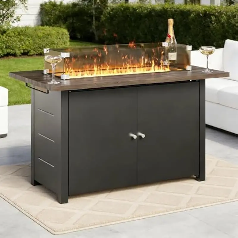 43 Inch Rectangular Outdoor Fire Pit Table with 55000 BTU LPG Burner • Smokeless CSA Certified Design • Dual Ignition System • S