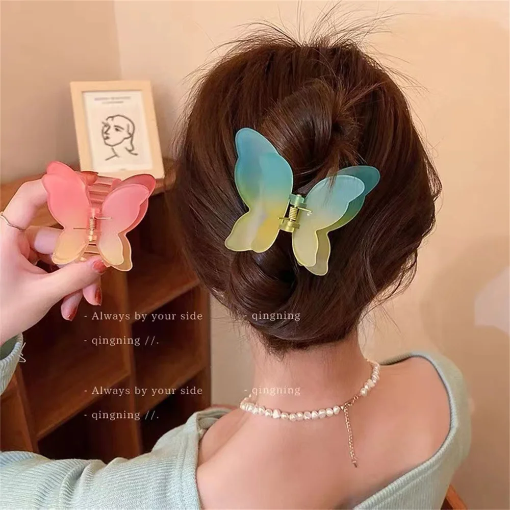 Cute Sweet Jelly Color Gradient Butterfly Hair Claw Clip for Women Lovely Elegant Ponytail Clips Barrettes Crabs Hairpins