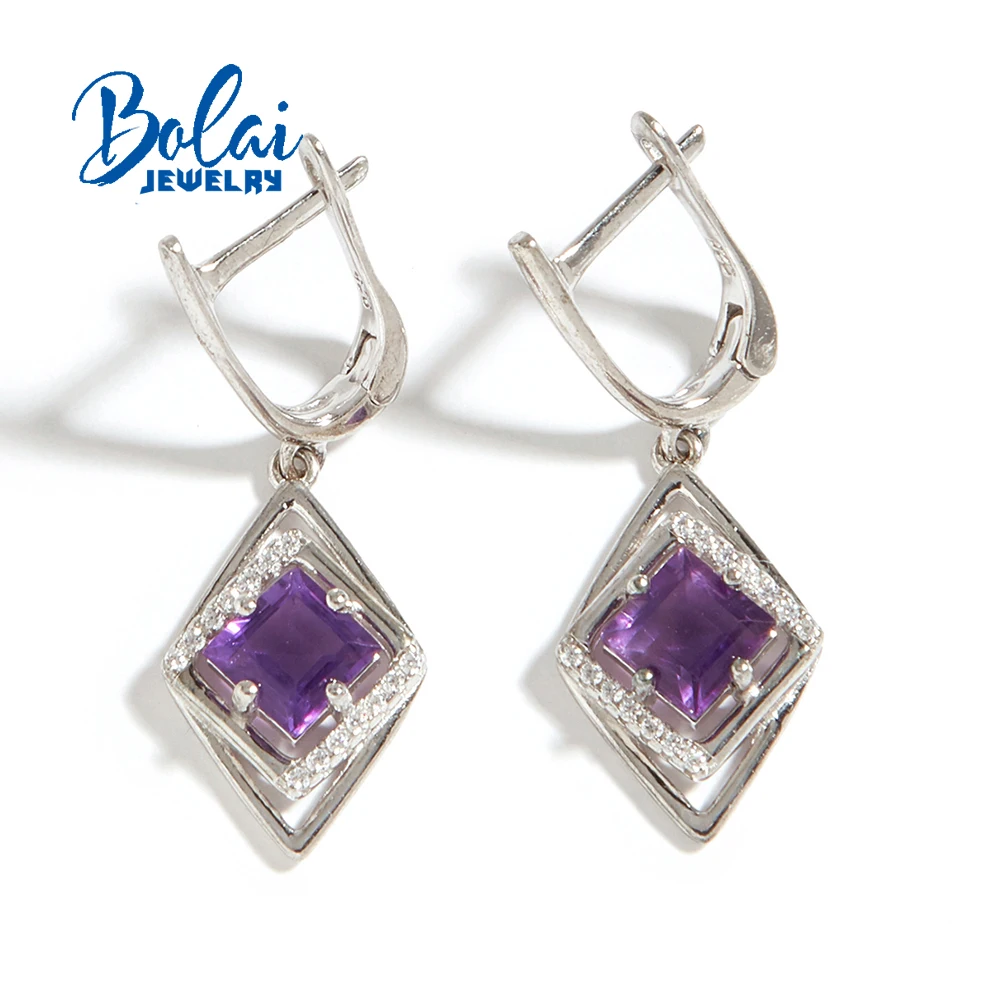 Light Luxury Silver Clasp Earrings Natural Amethyst Gemstone Fine Jewelry for Women Party & Special Occasions Gift