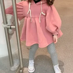 Girls Sweatshirt Dress Hooded Version Fleece Thickened Plush Top Baby Autumn Winter New Style Kids Tops Clothes