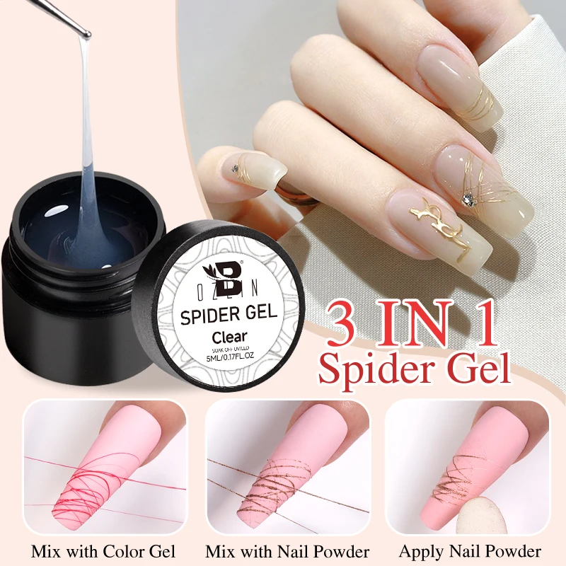 BOZLIN No Wipe Clear Spider Nail Gel Semi-solid No Sticky Layer Drawing Liner 5ml Painting Gel Magic Powder Manicure Tools