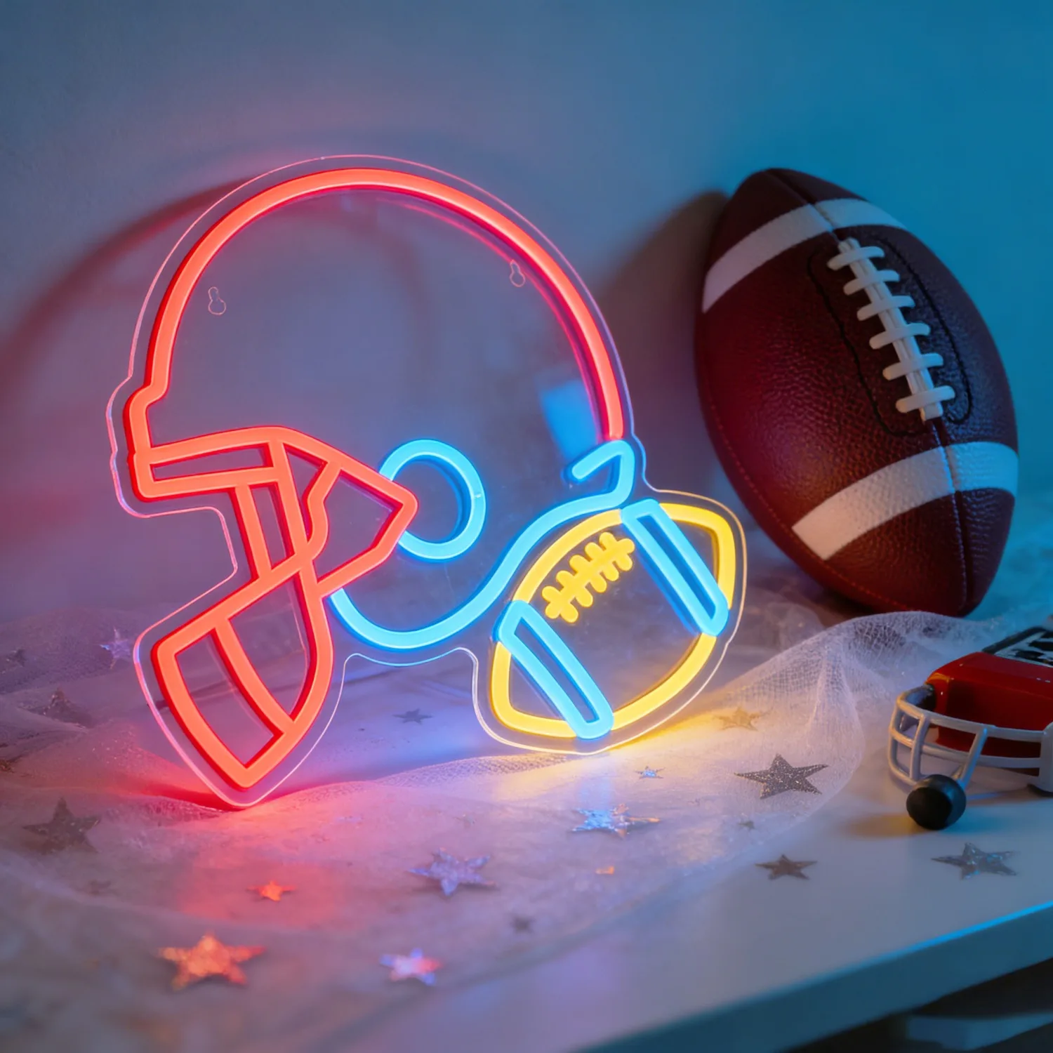 

American Football Helmet LED Neon Sign Sports Wall Art for Man Cave Bedroom Bar Decor Gift for Football Fans Party Lighting