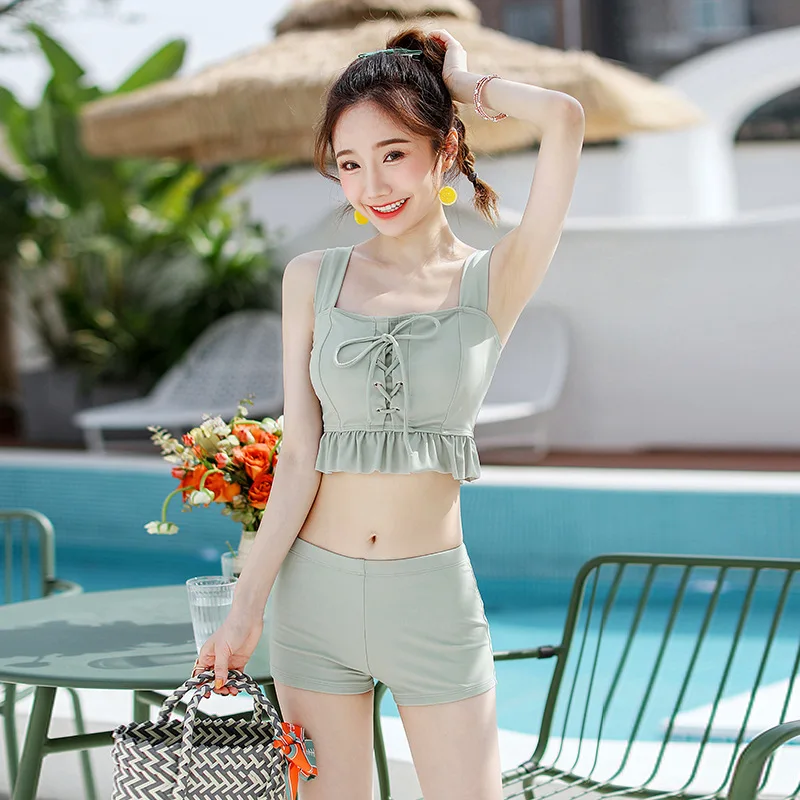 

Hot Spring Banana Print Swimsuit 2024 New Korean Skirt Style Slimming Women's Solid Color Seaside Holiday Women's Swimwear