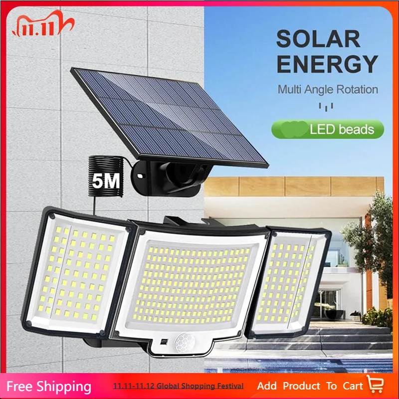 

346 LED Solar Light Outdoor with Motion Sensor IP65 Waterproof Wide Angle Solar Wall Light for Garden